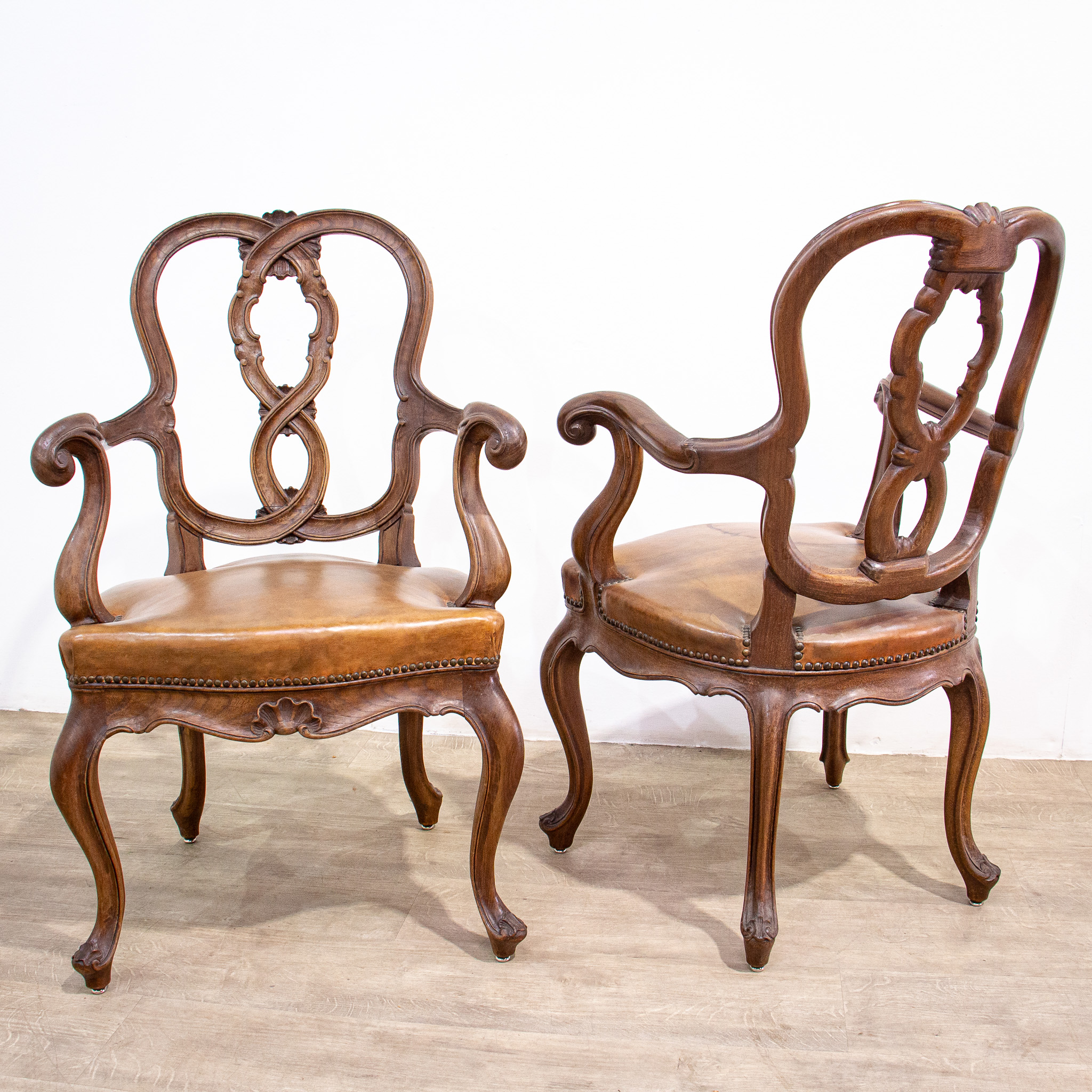 Set of 12 19th Century Leather Dining Arm Chairs