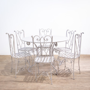 Iron Circular Garden Table with 6 Chairs
