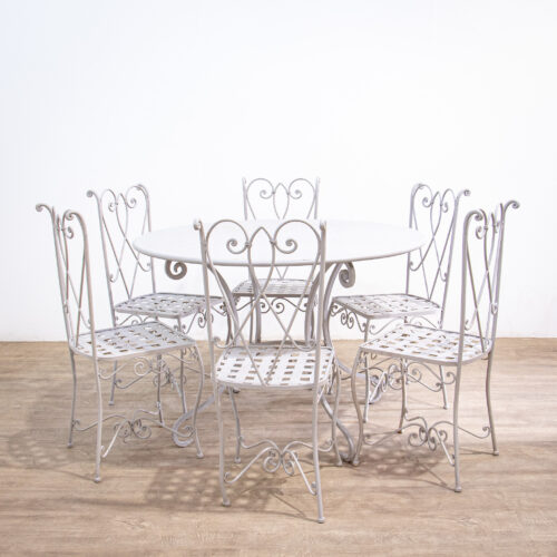 Iron Circular Garden Table with 6 Chairs
