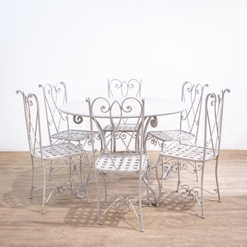 Iron Circular Garden Table with 6 Chairs