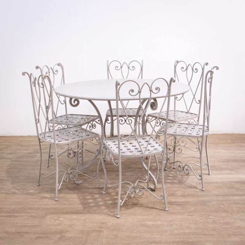 Iron Circular Garden Table with 6 Chairs