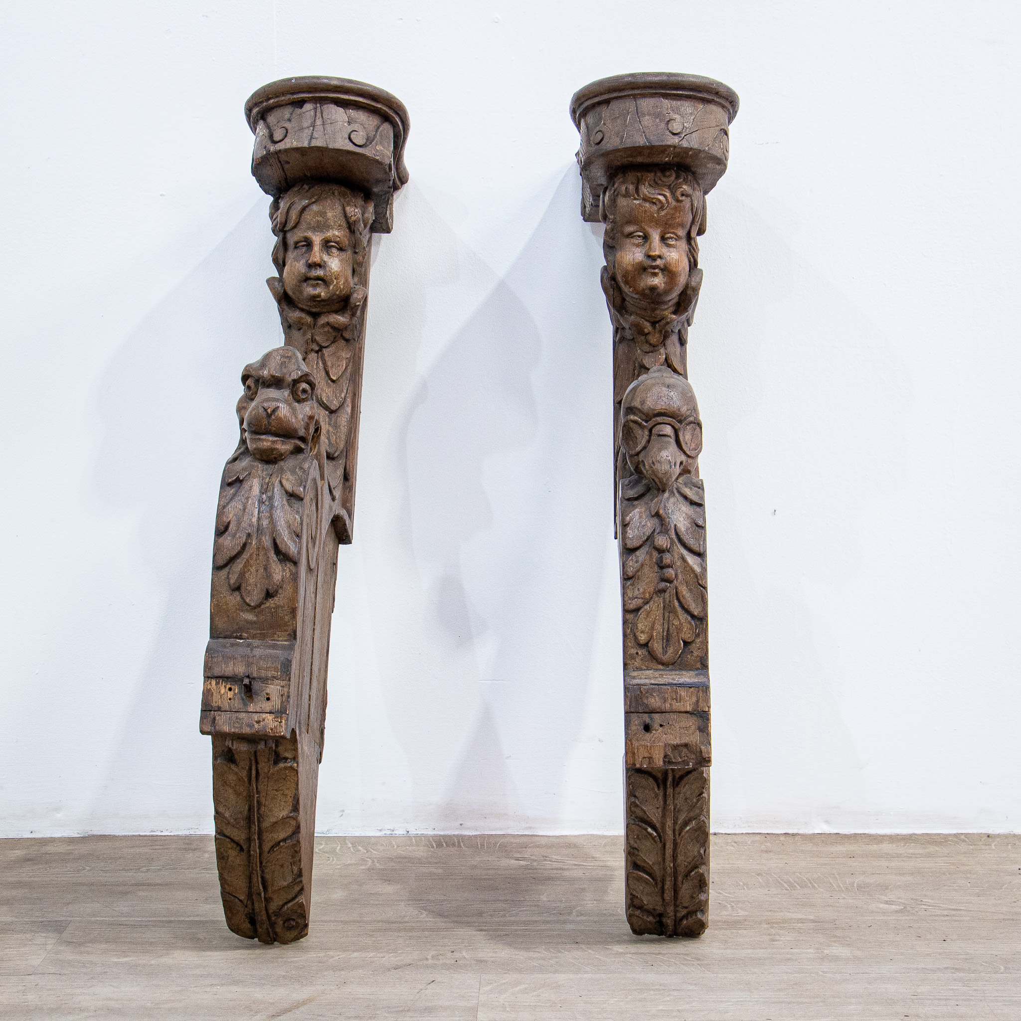 17th Century Carved Oak Bench Ends