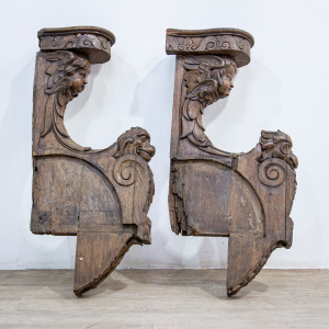 17th Century Carved Oak Bench Ends