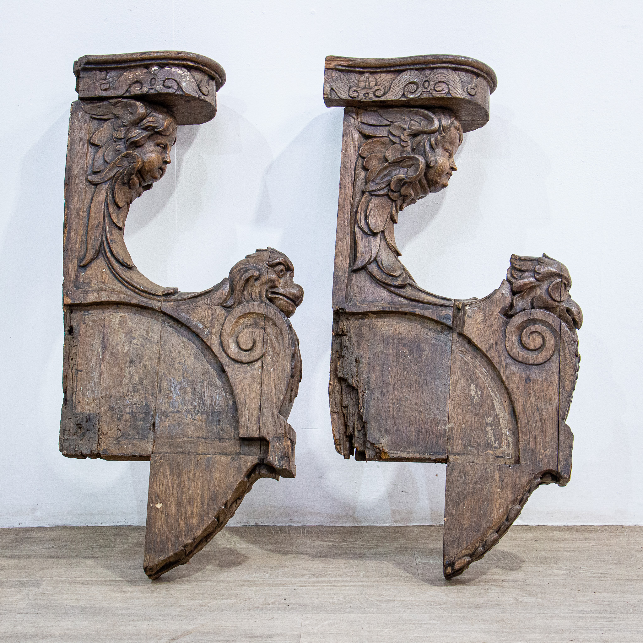17th Century Carved Oak Bench Ends