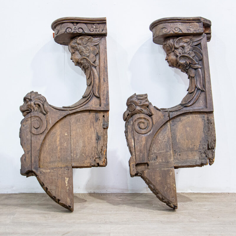 17th Century Carved Oak Bench Ends