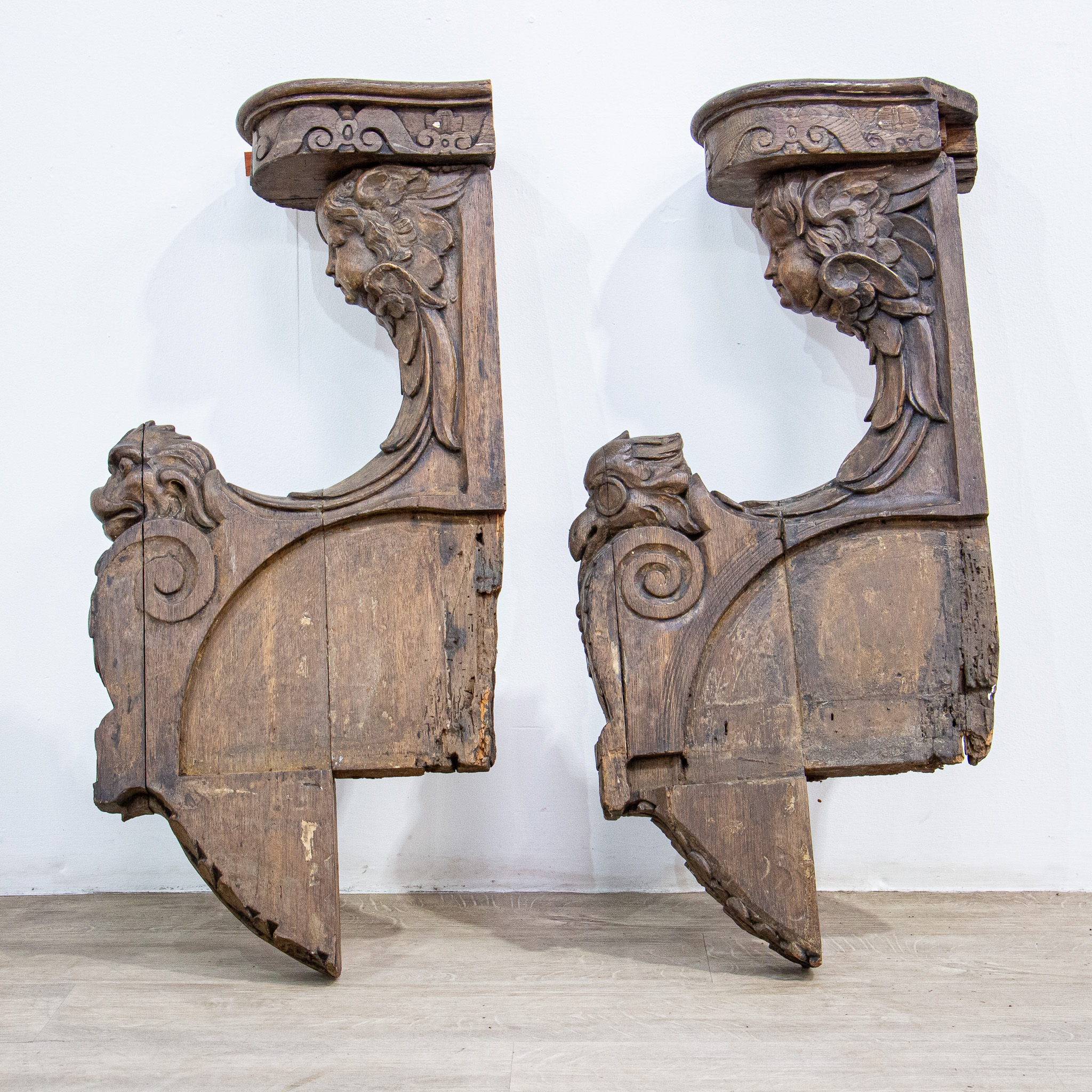 17th Century Carved Oak Bench Ends