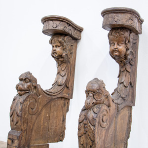 17th Century Carved Oak Bench Ends