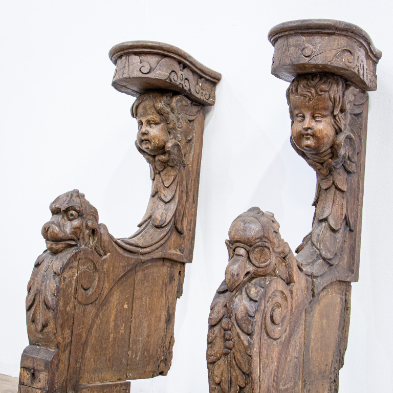 17th Century Carved Oak Bench Ends