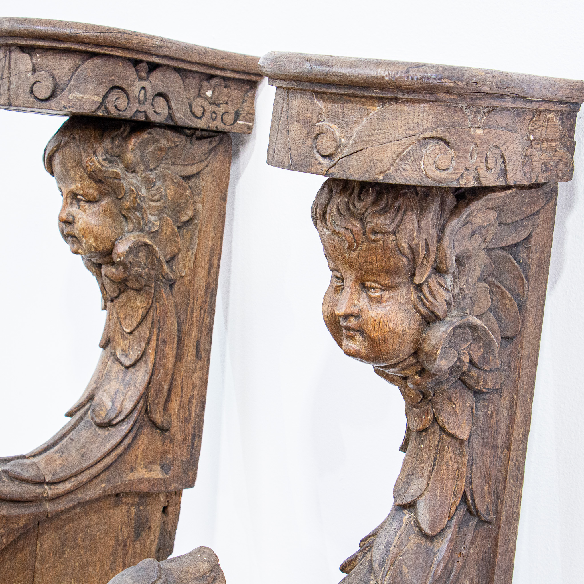 17th Century Carved Oak Bench Ends