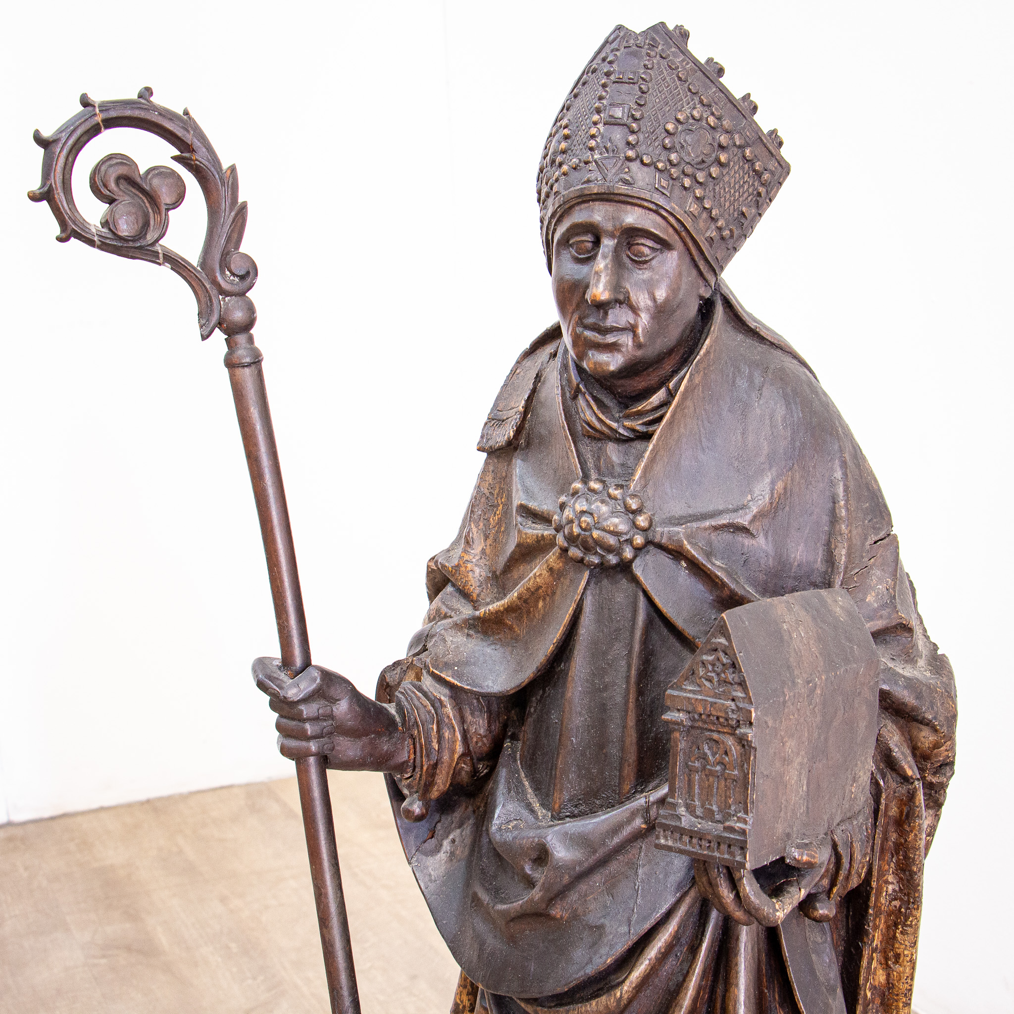 17th Century Carved Oak Figure of a Bishop