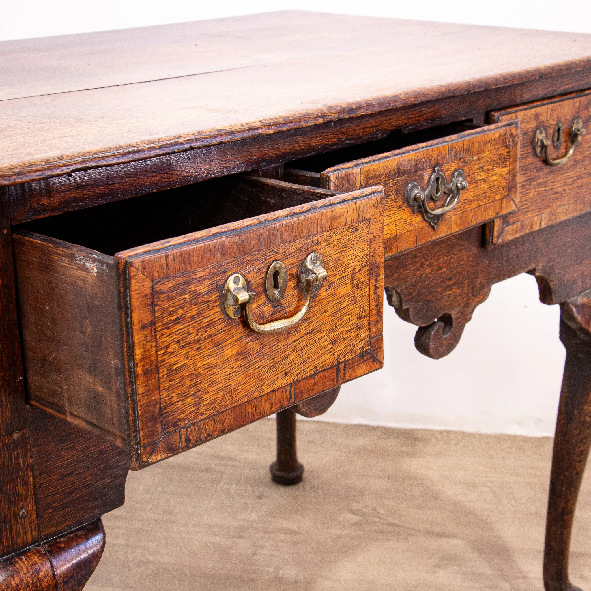 Georgian Oak Lowboy with Original Handles