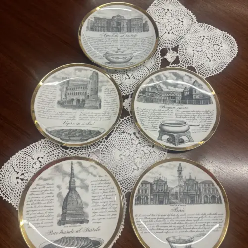 Set of Five Decorative Plates by Fornasetti 'Le ricette Torinesi'