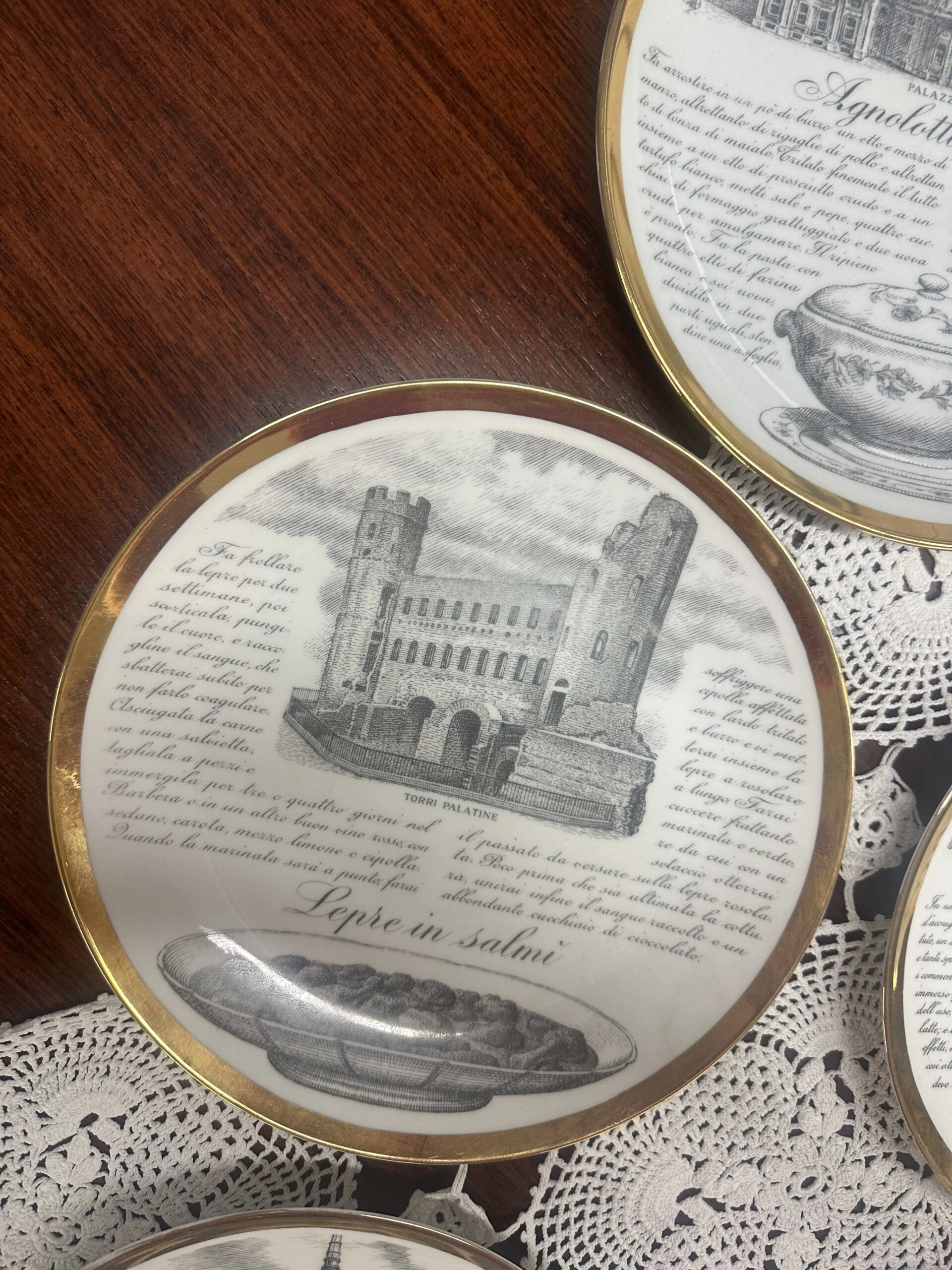 Set of Five Decorative Plates by Fornasetti 'Le ricette Torinesi'