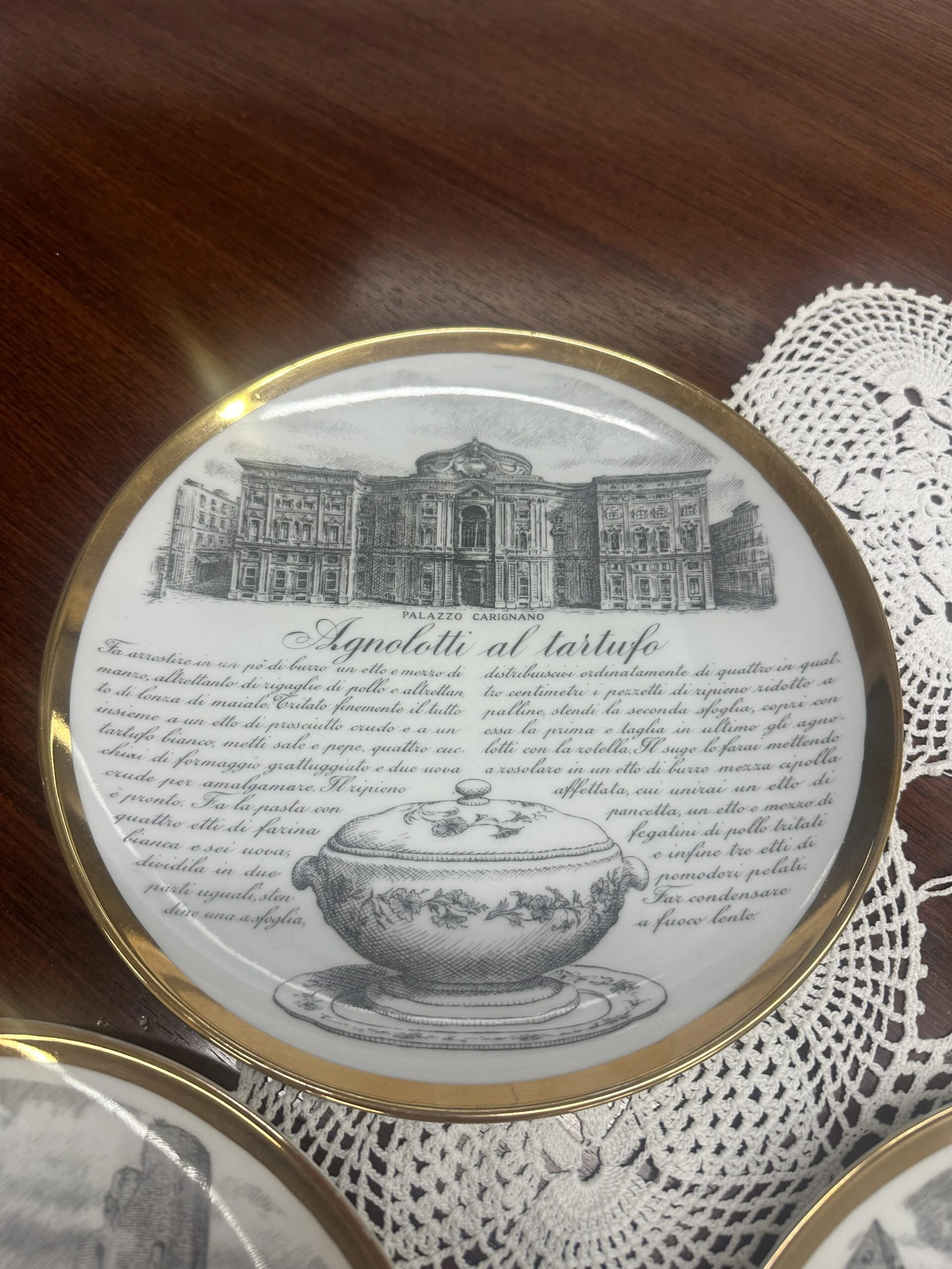 Set of Five Decorative Plates by Fornasetti 'Le ricette Torinesi'
