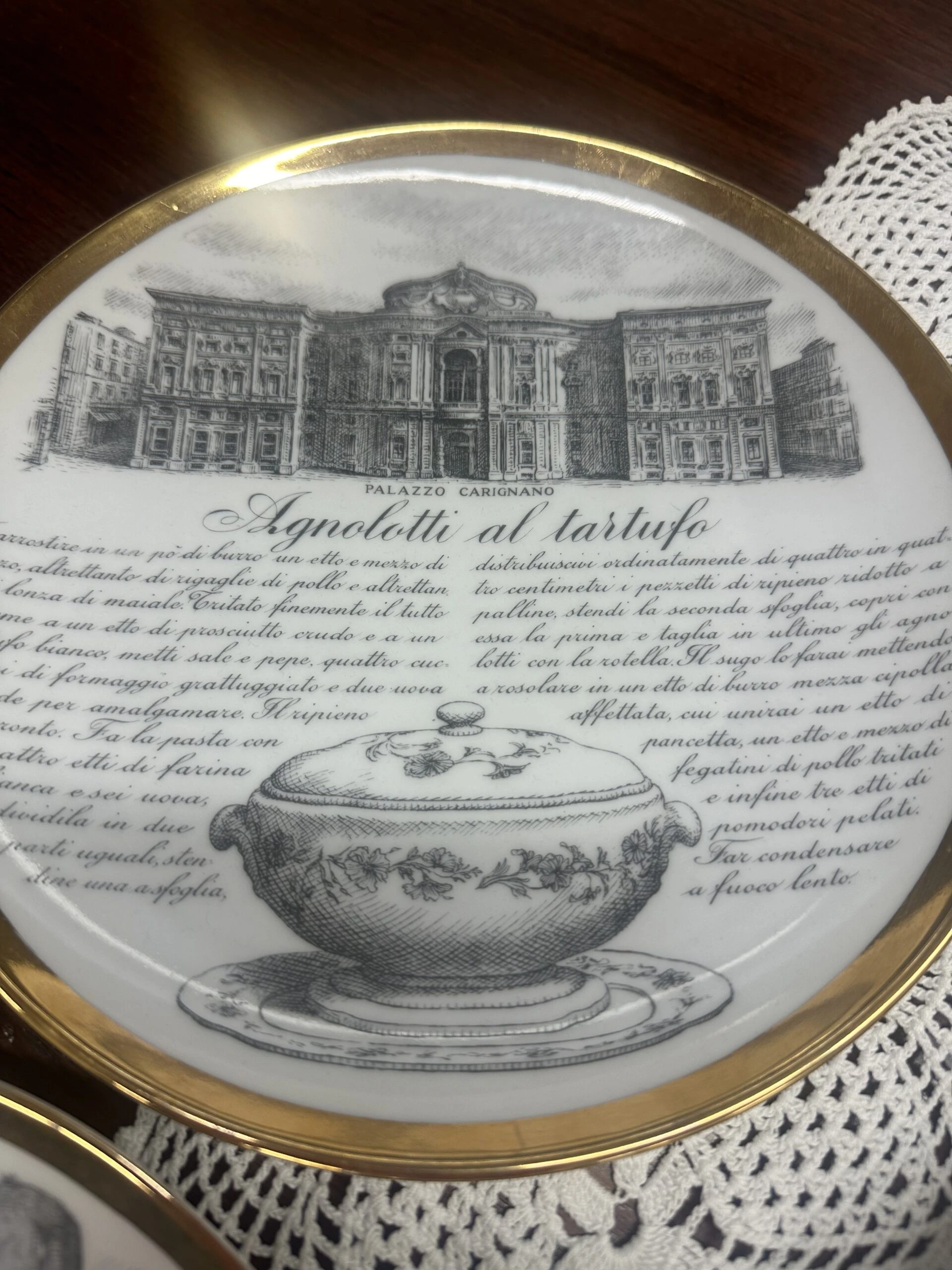 Set of Five Decorative Plates by Fornasetti 'Le ricette Torinesi'