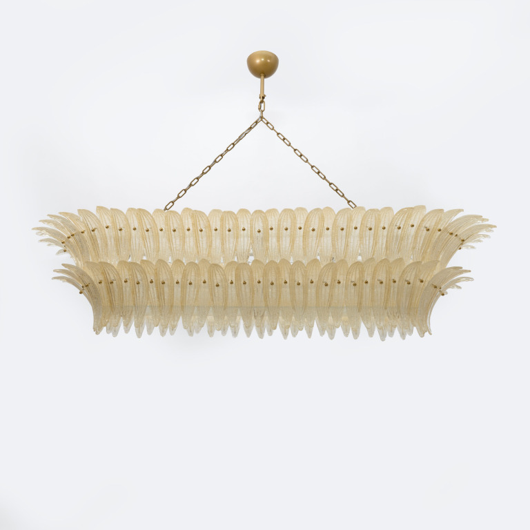 Large mid-century Murano glass palmette chandelier, Barovier and Toso style - Image 3