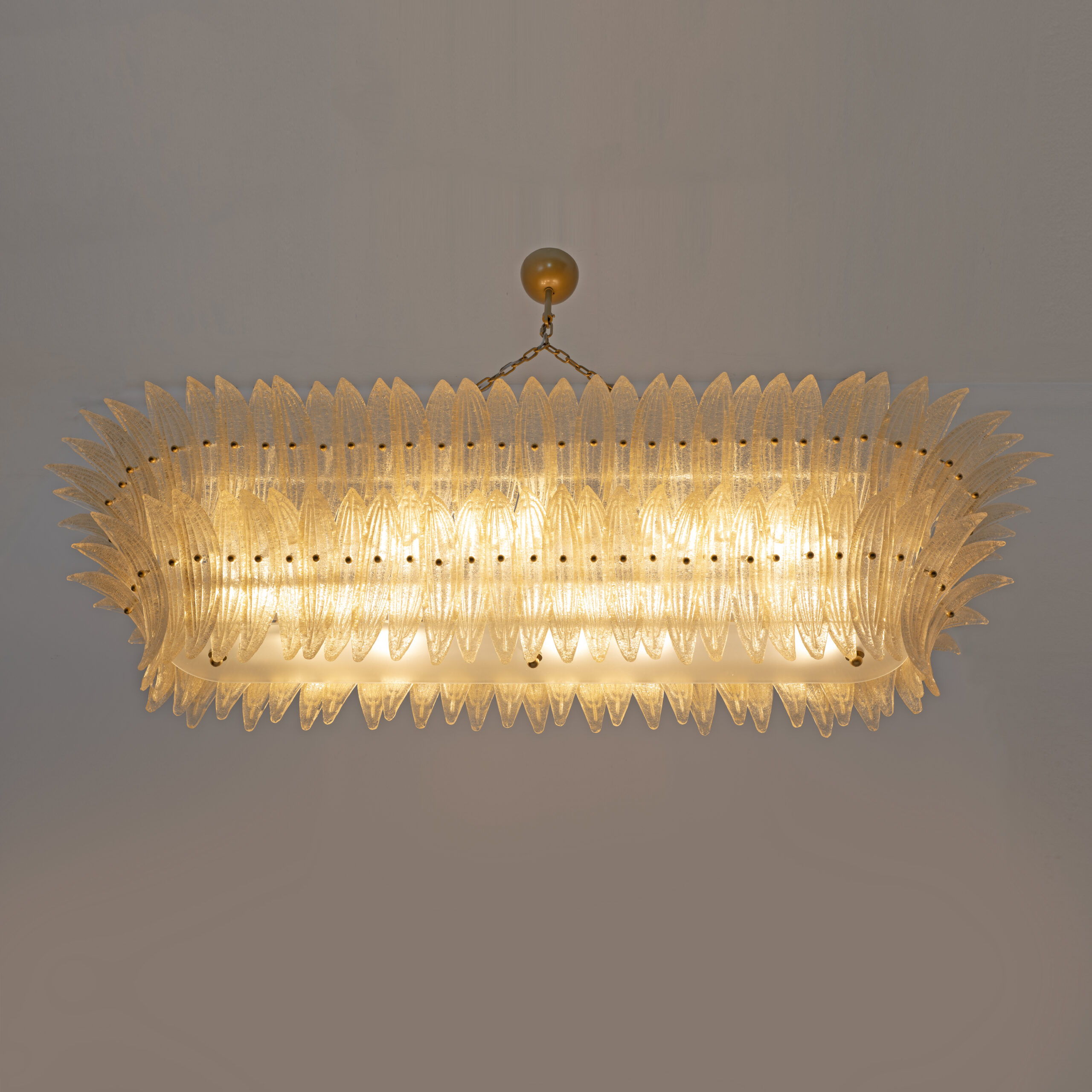 Large mid-century Murano glass palmette chandelier, Barovier and Toso style