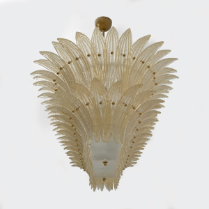 Large mid-century Murano glass palmette chandelier, Barovier and Toso style