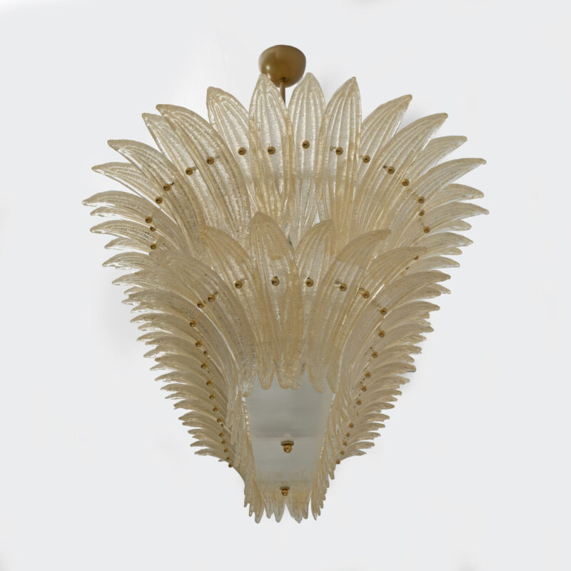 Large mid-century Murano glass palmette chandelier, Barovier and Toso style