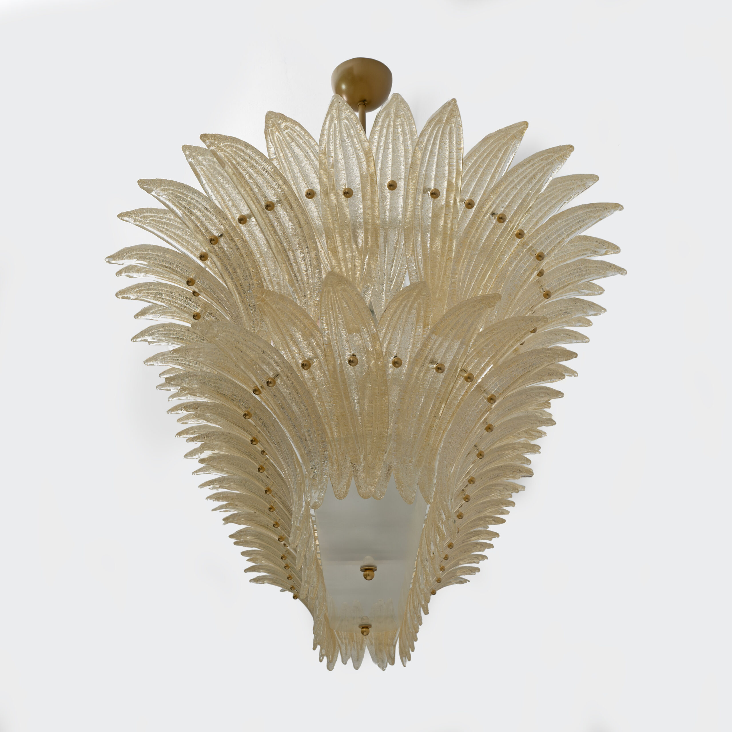 Large mid-century Murano glass palmette chandelier, Barovier and Toso style