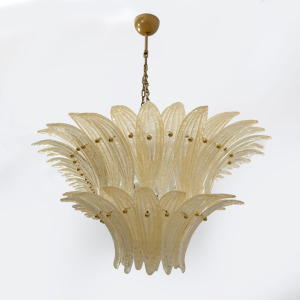 Large mid-century Murano glass palmette chandelier, Barovier and Toso style