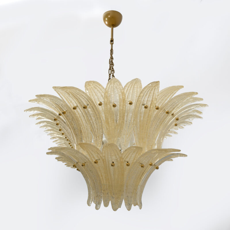 Large mid-century Murano glass palmette chandelier, Barovier and Toso style