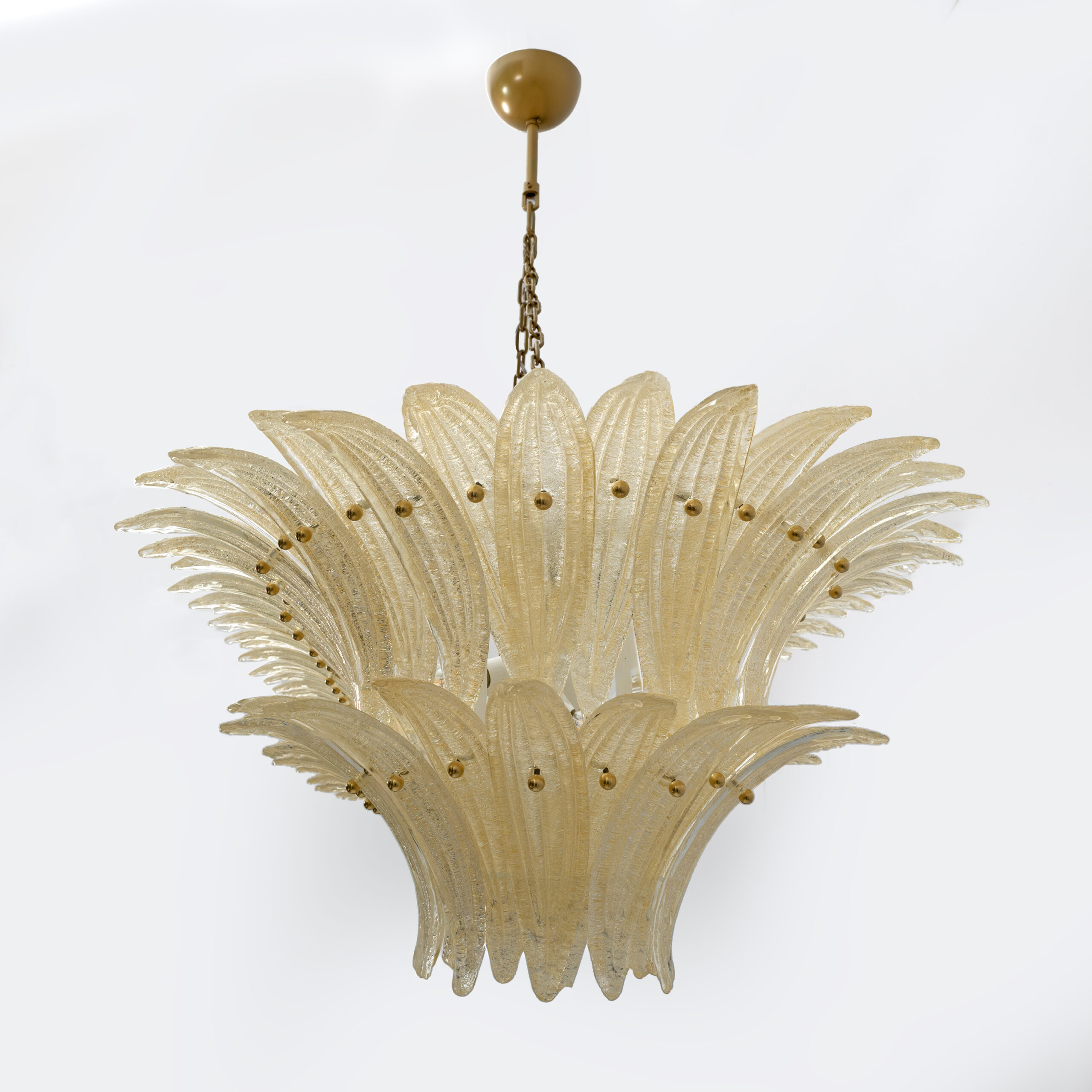 Large mid-century Murano glass palmette chandelier, Barovier and Toso style