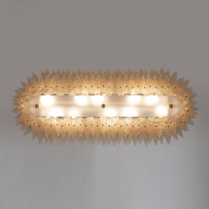Large mid-century Murano glass palmette chandelier, Barovier and Toso style - Image 4