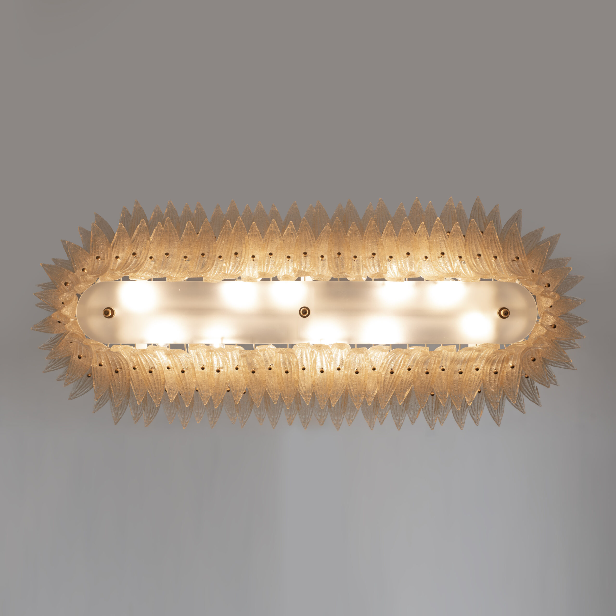 Large mid-century Murano glass palmette chandelier, Barovier and Toso style