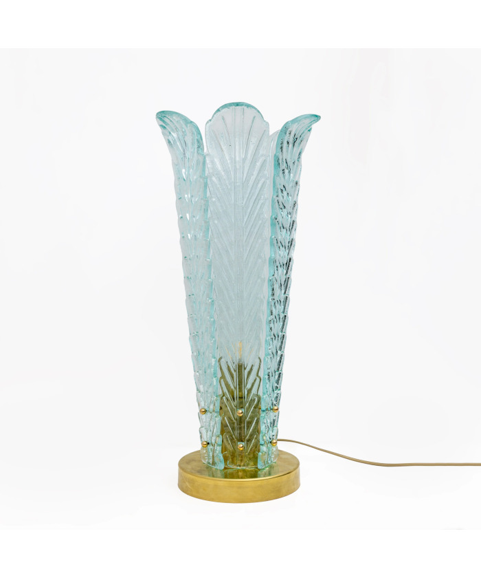Mid-Century Modern Brass and Murano Glass Leaf Palm Table Lamps