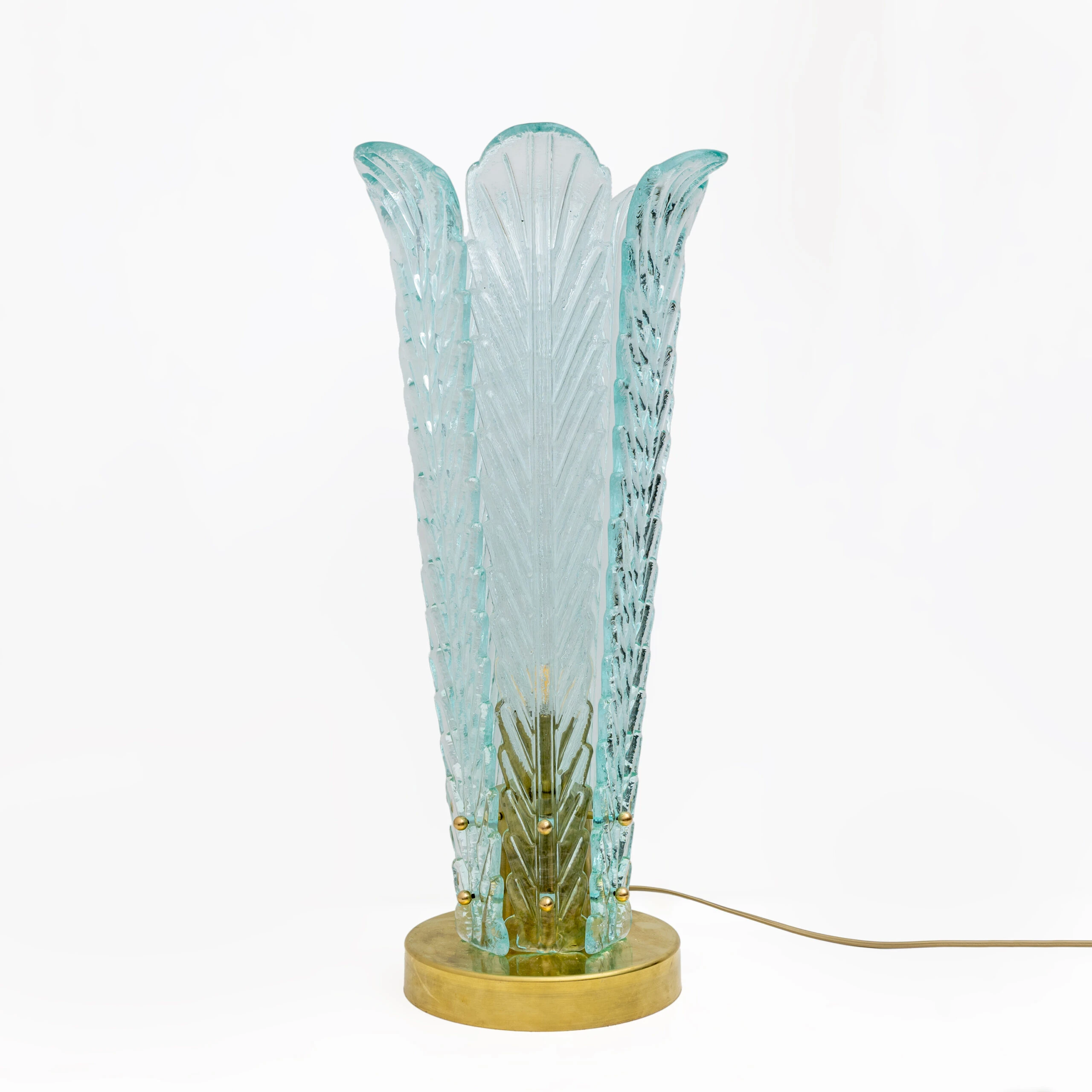 Mid-Century Modern Brass and Murano Glass Leaf Palm Table Lamps
