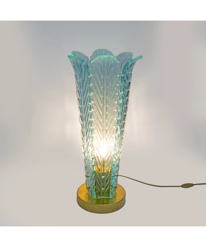 Mid-Century Modern Brass and Murano Glass Leaf Palm Table Lamps
