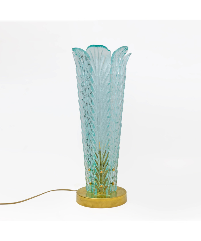 Mid-Century Modern Brass and Murano Glass Leaf Palm Table Lamps