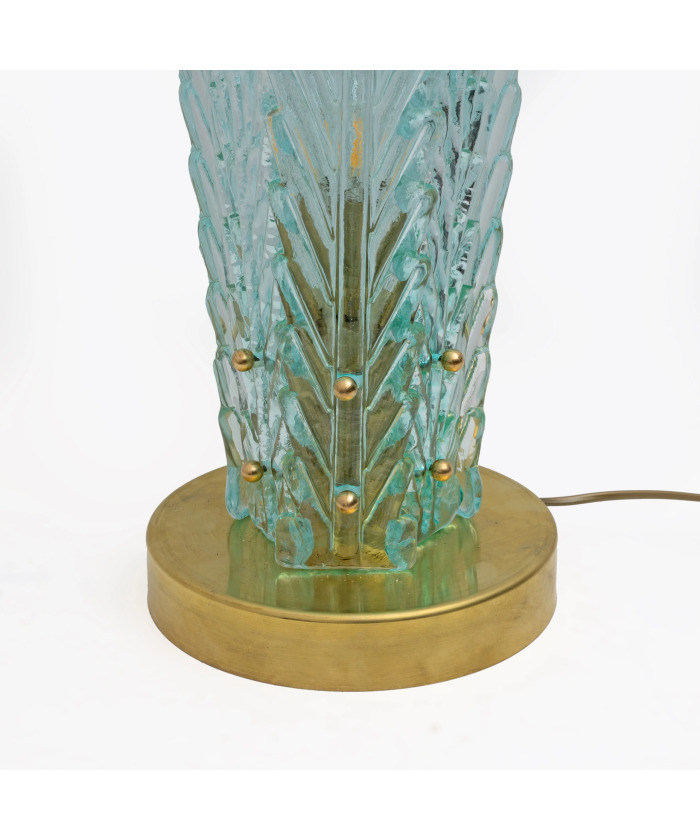 Mid-Century Modern Brass and Murano Glass Leaf Palm Table Lamps