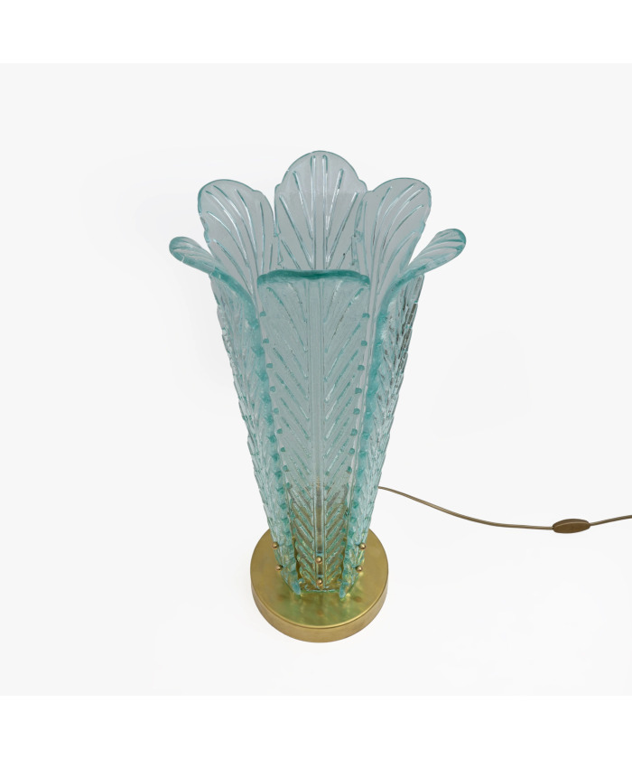 Mid-Century Modern Brass and Murano Glass Leaf Palm Table Lamps