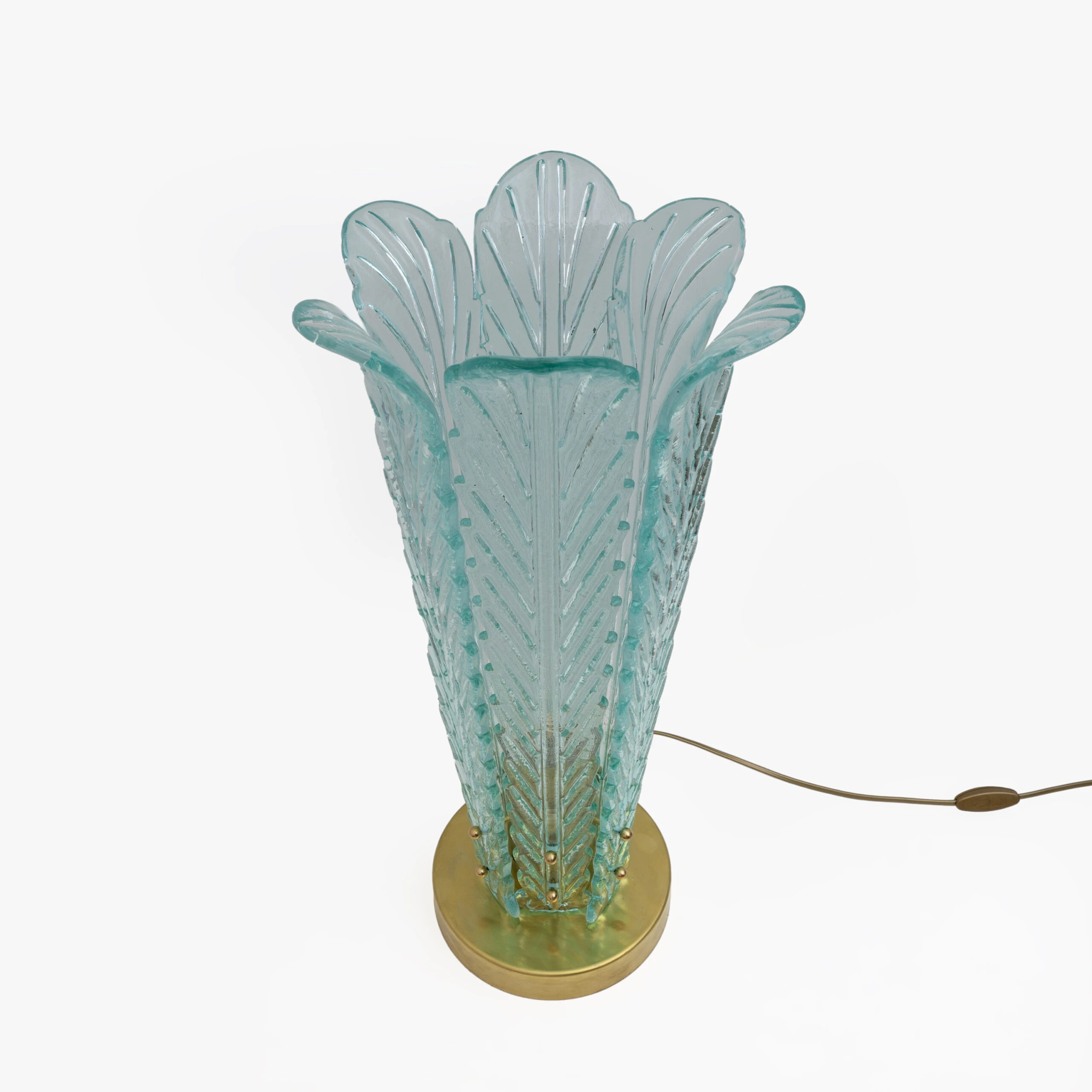 Mid-Century Modern Brass and Murano Glass Leaf Palm Table Lamps