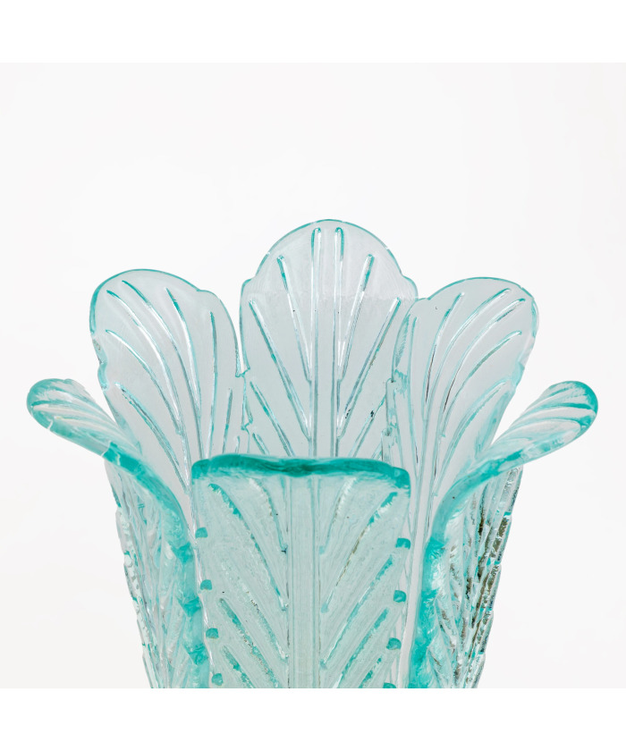 Mid-Century Modern Brass and Murano Glass Leaf Palm Table Lamps