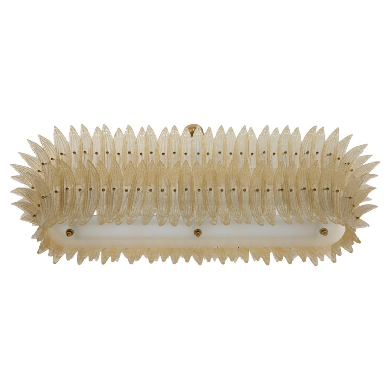 Large mid-century Murano glass palmette chandelier, Barovier and Toso style