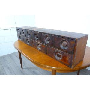 Victorian Table Top Pigment Bank of Apothecary Drawers