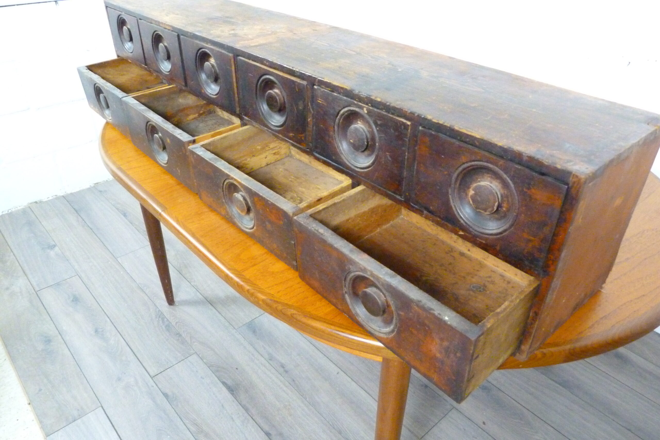 Victorian Table Top Pigment Bank of Apothecary Drawers
