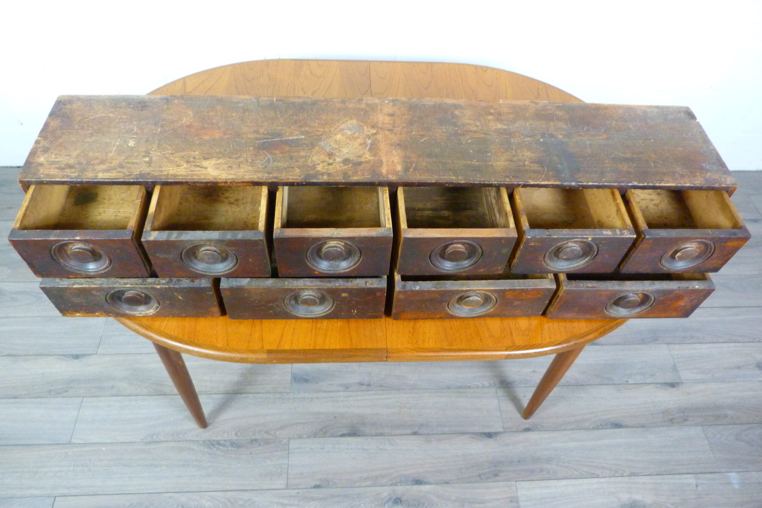 Victorian Table Top Pigment Bank of Apothecary Drawers
