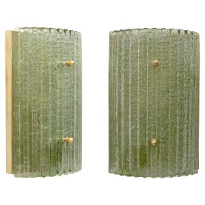 Pair of Modern Brass and Murano Glass Grit Sconces