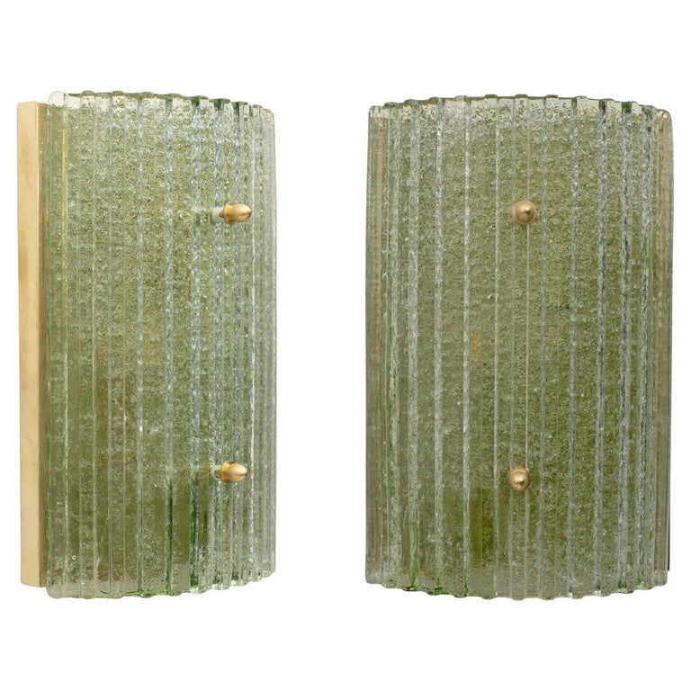 Pair of Modern Brass and Murano Glass Grit Sconces