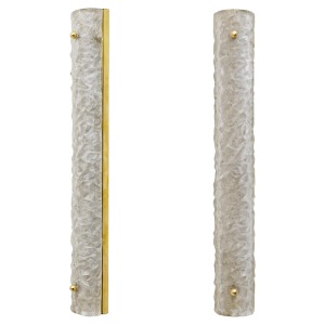 Pair of Modern Brass and Murano Glass Scavo Sconces