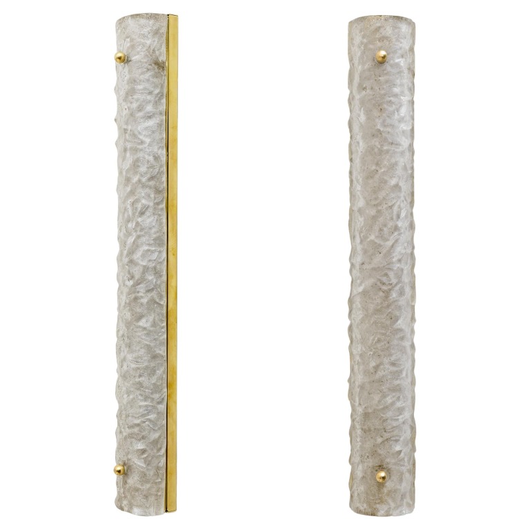 Pair of Modern Brass and Murano Glass Scavo Sconces