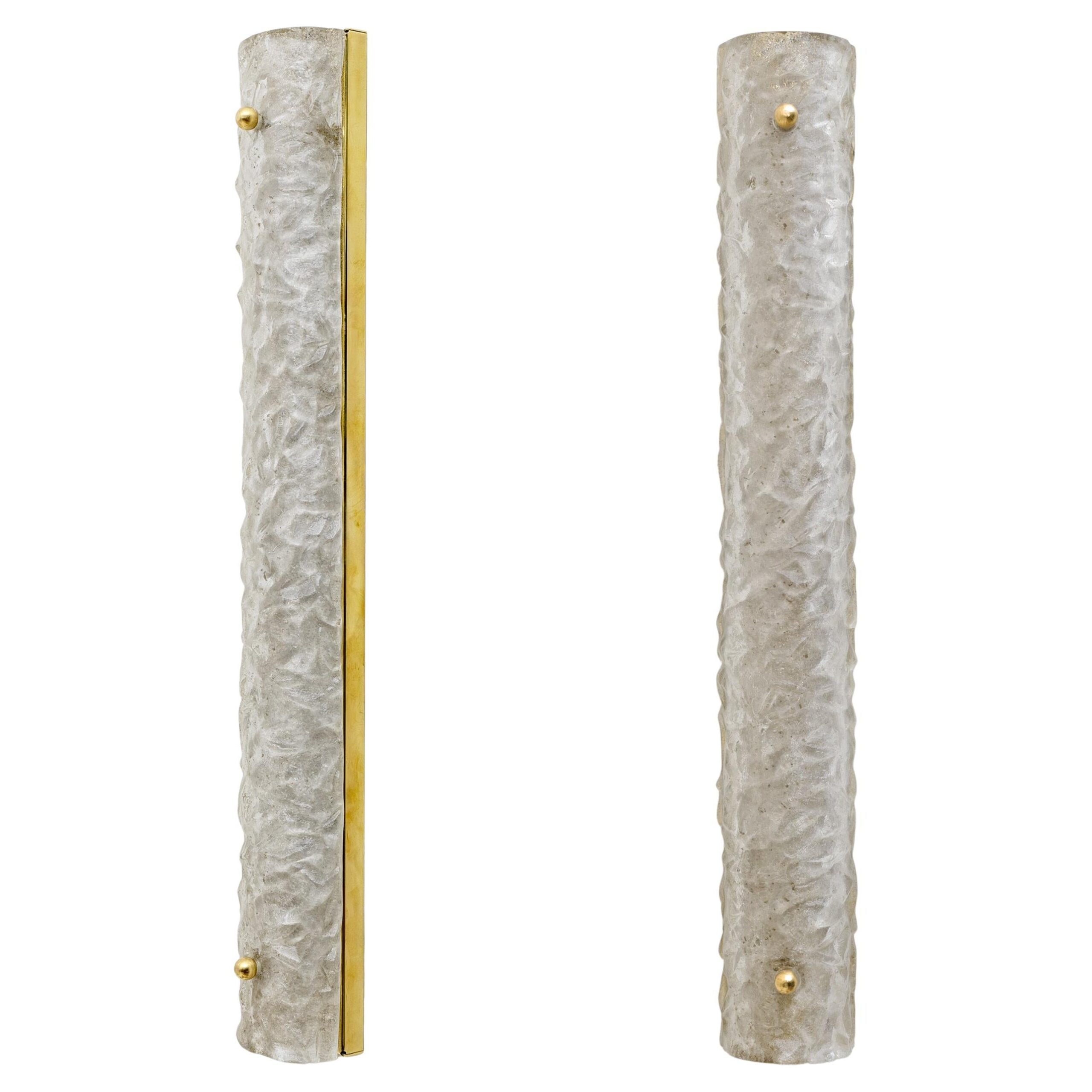 Pair of Modern Brass and Murano Glass Scavo Sconces