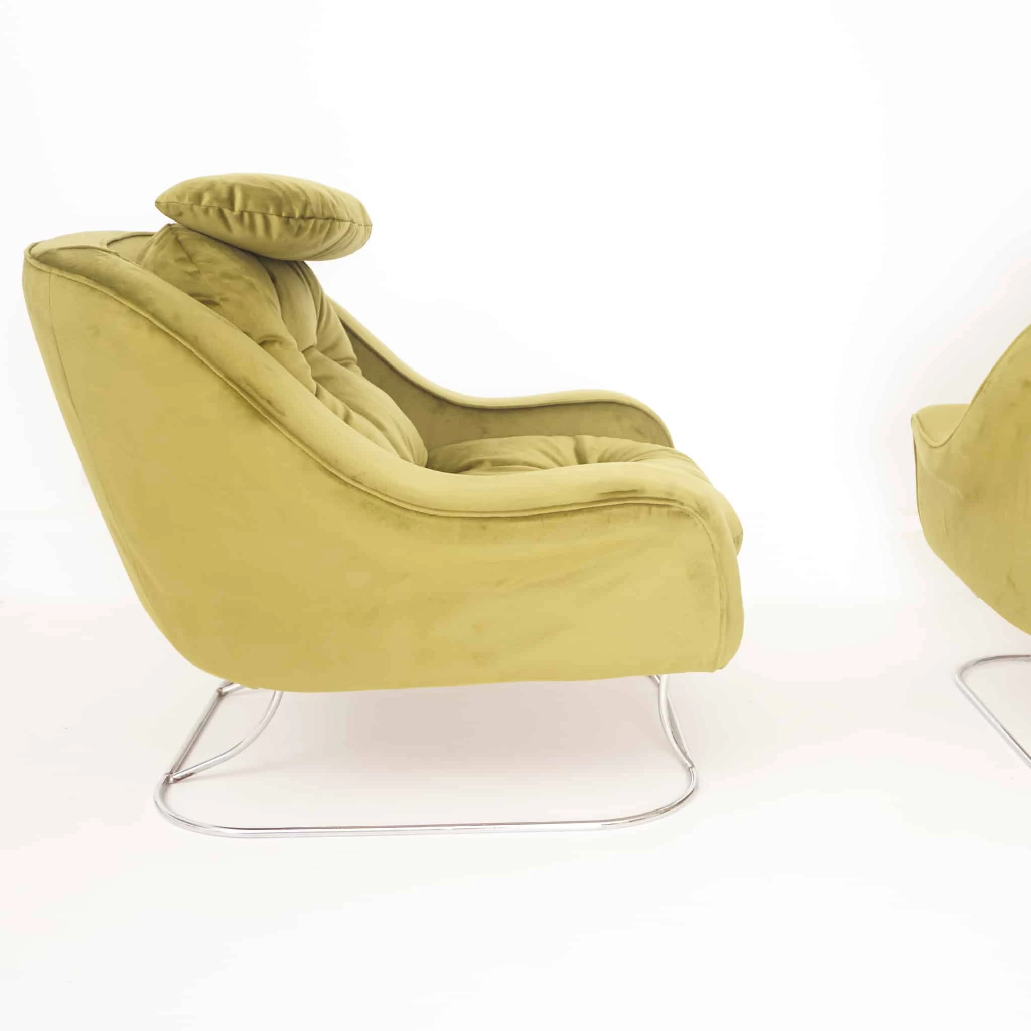 Pair of Green Velvet Armchairs, 1970