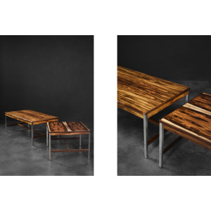 Vintage Mid-Century Modern Swedish Square Rosewood & Aluminum Coffee Table from HMB Möbler Rörvik, 1960s