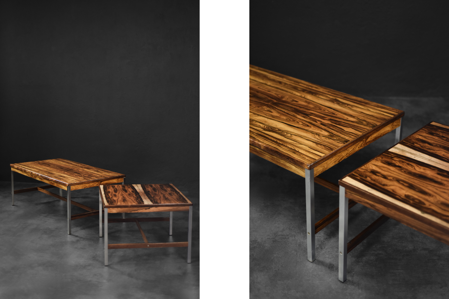 Vintage Mid-Century Modern Swedish Square Rosewood & Aluminum Coffee Table from HMB Möbler Rörvik, 1960s