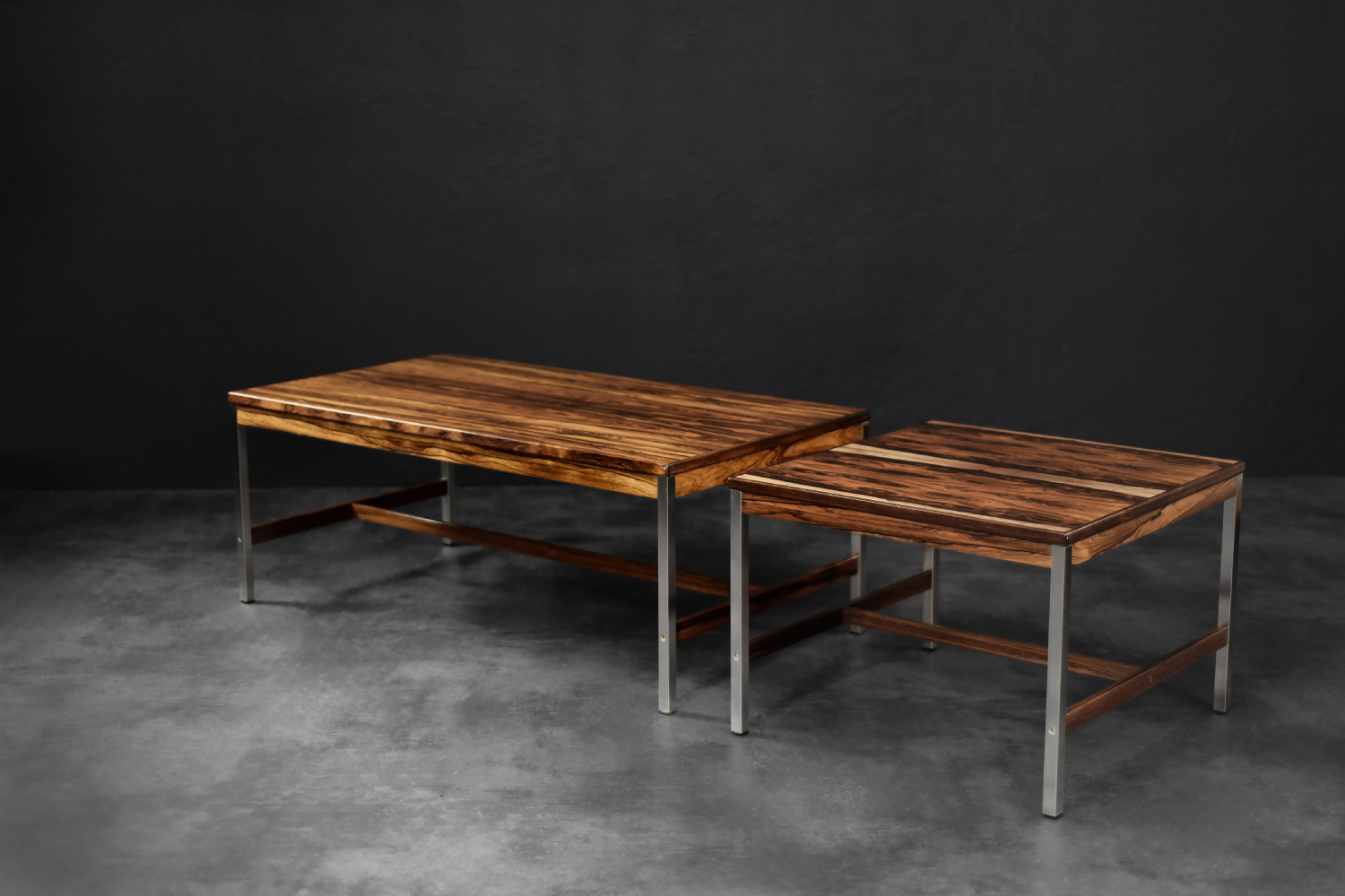 Vintage Mid-Century Modern Swedish Square Rosewood & Aluminum Coffee Table from HMB Möbler Rörvik, 1960s